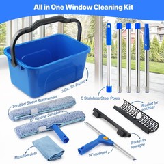 Professional Window Cleaning Kit with Bucket 3 Gallon, 76″ Long Handle Window…