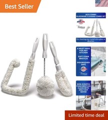 Set of 3 Glassware Cleaning Brush Kit – Non-Scratch, Foam Wine Glass Cleaning…