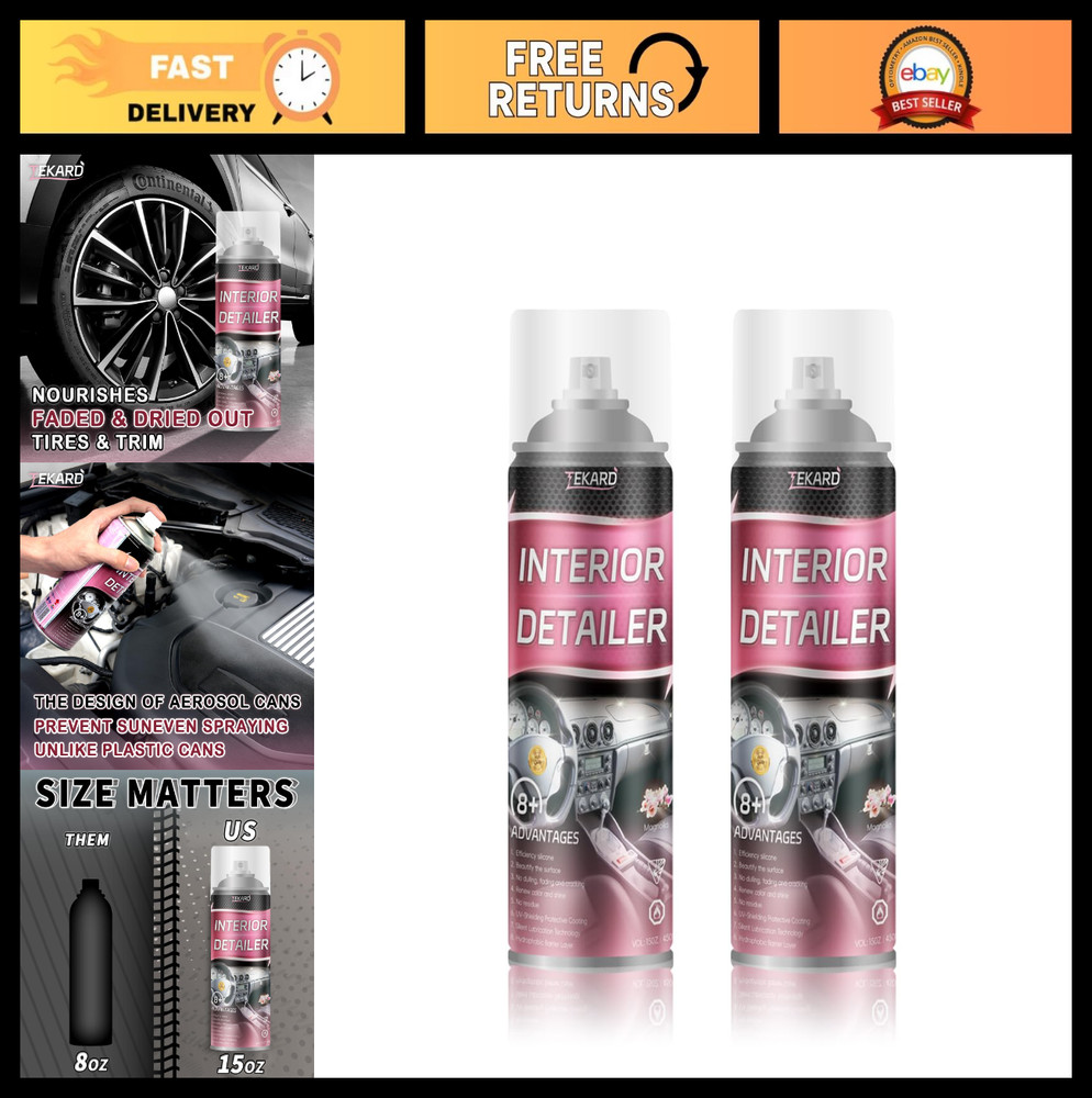 Large Capacity Car Interior Cleaner & Leather Detailer – 15 oz, 2 Bottles, Multi