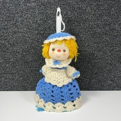 Vintage Feather Duster Handy Dandy Texas Feathers Crochet Doll Cover Blue