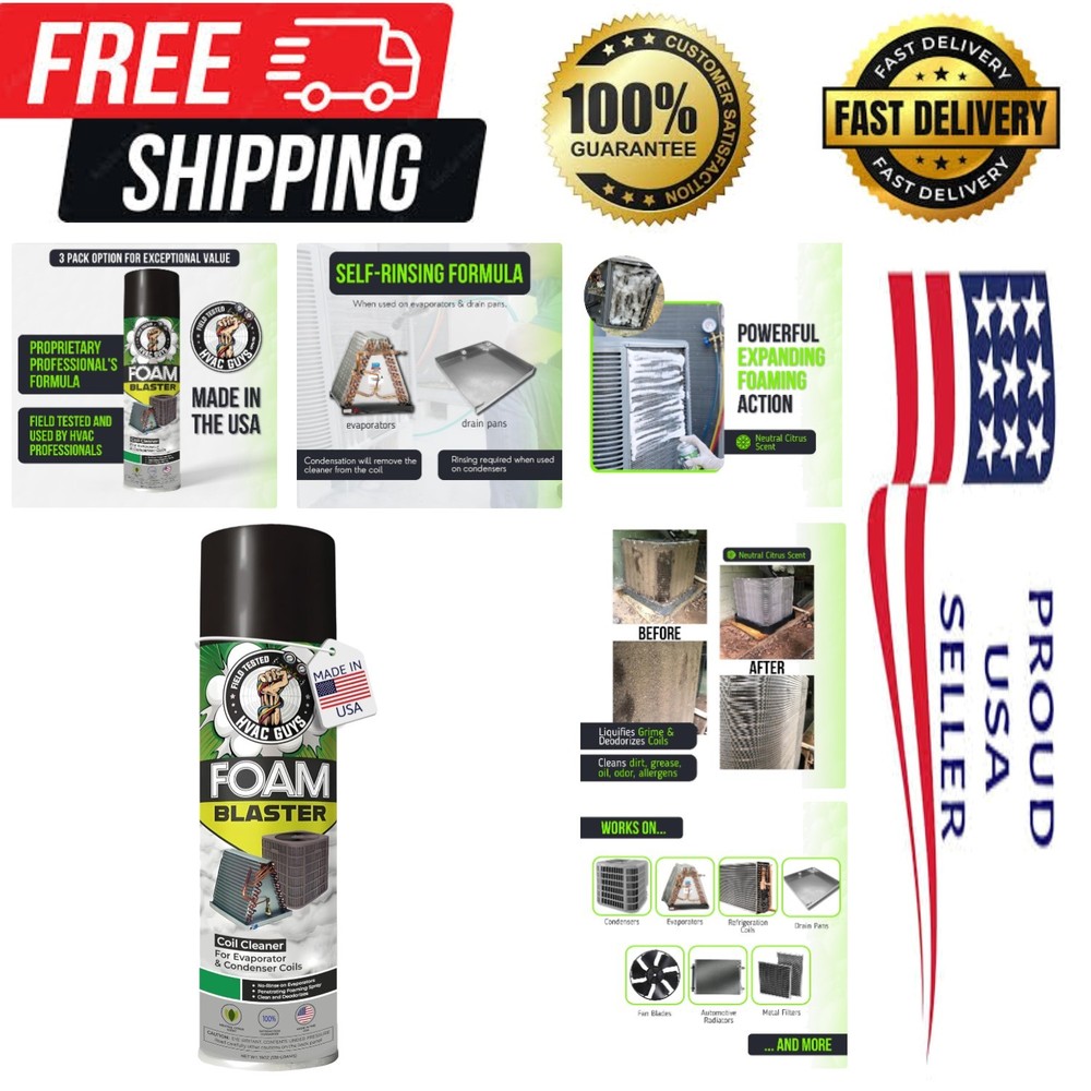 High-Pressure AC Coil Cleaner Foam – Fast Acting, No Rinse Formula, 18 Fl Oz