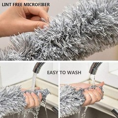 Microfiber Feather Duster Extendable 100 inch Pole Bendable Head Handle Gray