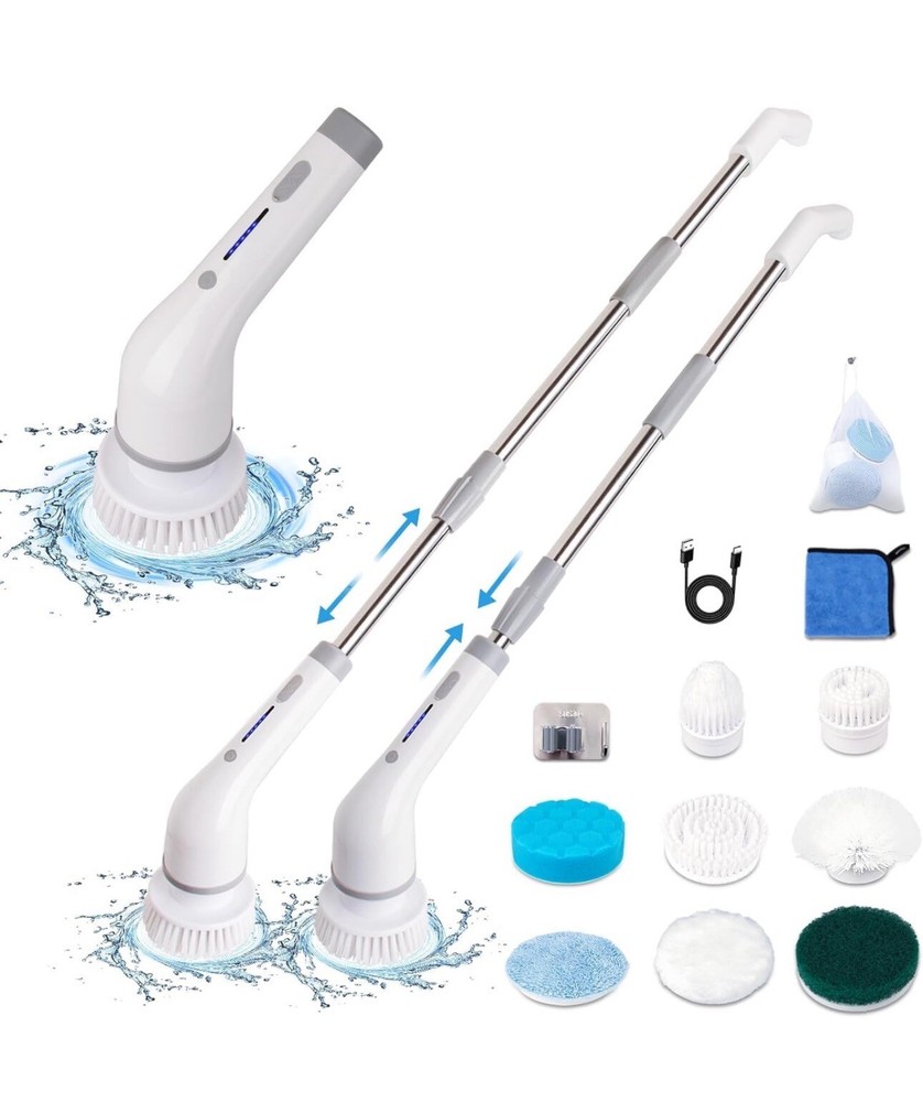 Electric Spin Scrubber 9 In 1 Cordless Cleaning Brush Adjustable Extension Handl