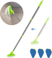 2 in 1 Scrub Cleaning Brush with 37” Long Extendable Handle,1 Stiff Bristle and