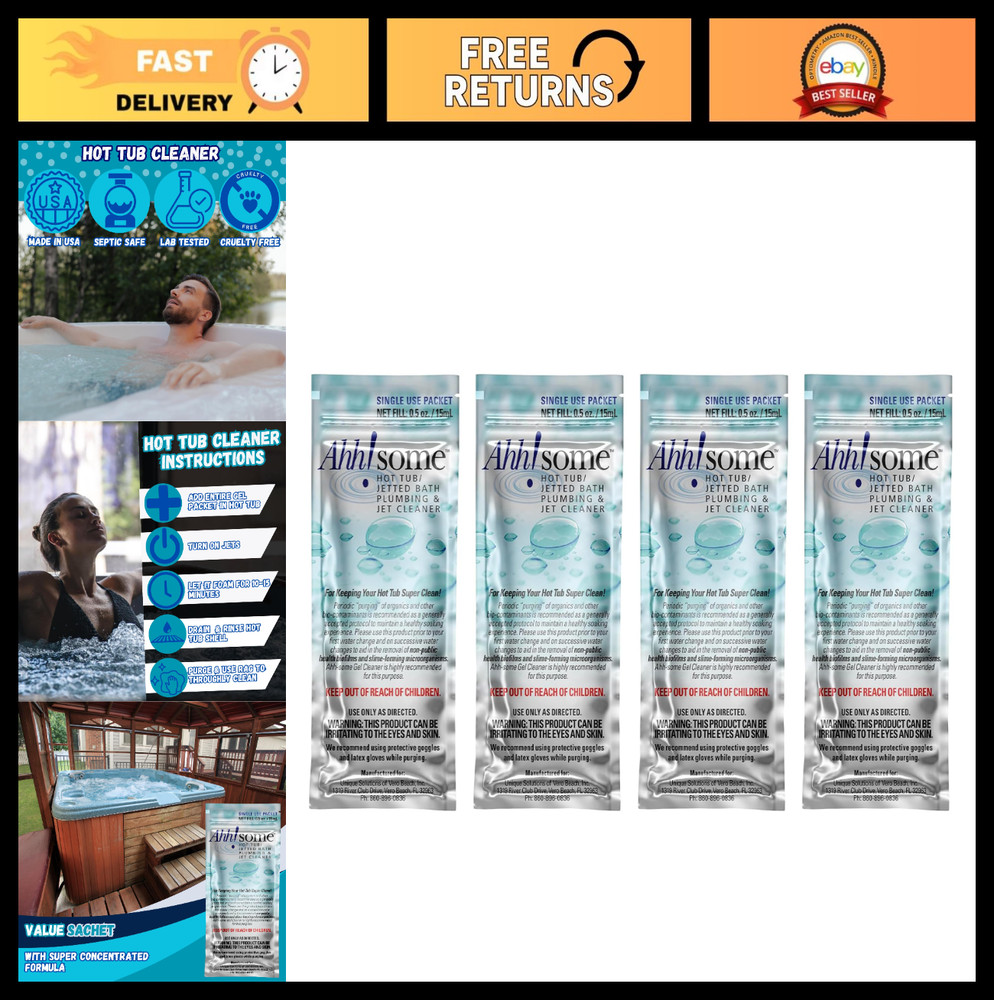 Hot Tub Cleaner & Purge Pack | Clear Pipes, Jets & Water | 4 Pack for 450 Gallon