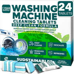 Sudstainables Washing Machine Cleaner Tablets 24 Count (Pack of 1), 100 Pack