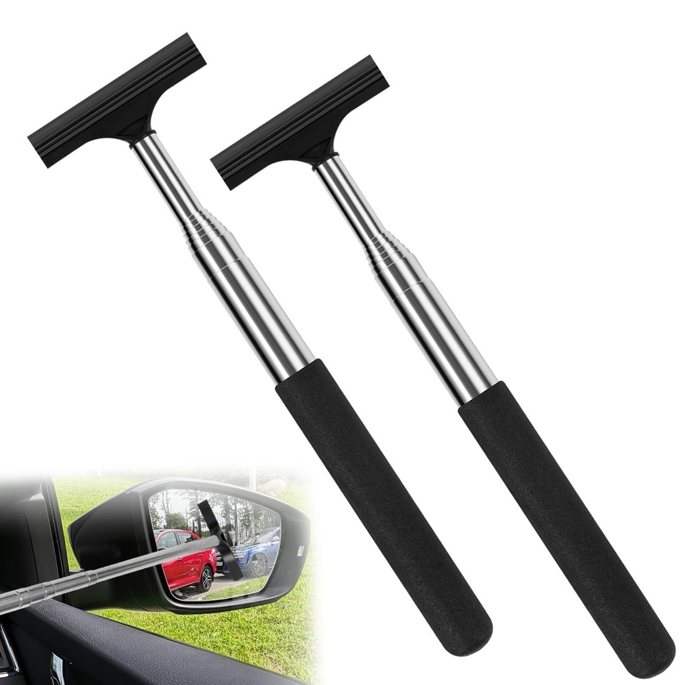 2 Pcs Car Mirror Wiper, 38.6in Handle Car Side Mirror Squeegee, Car Mirror Sq…