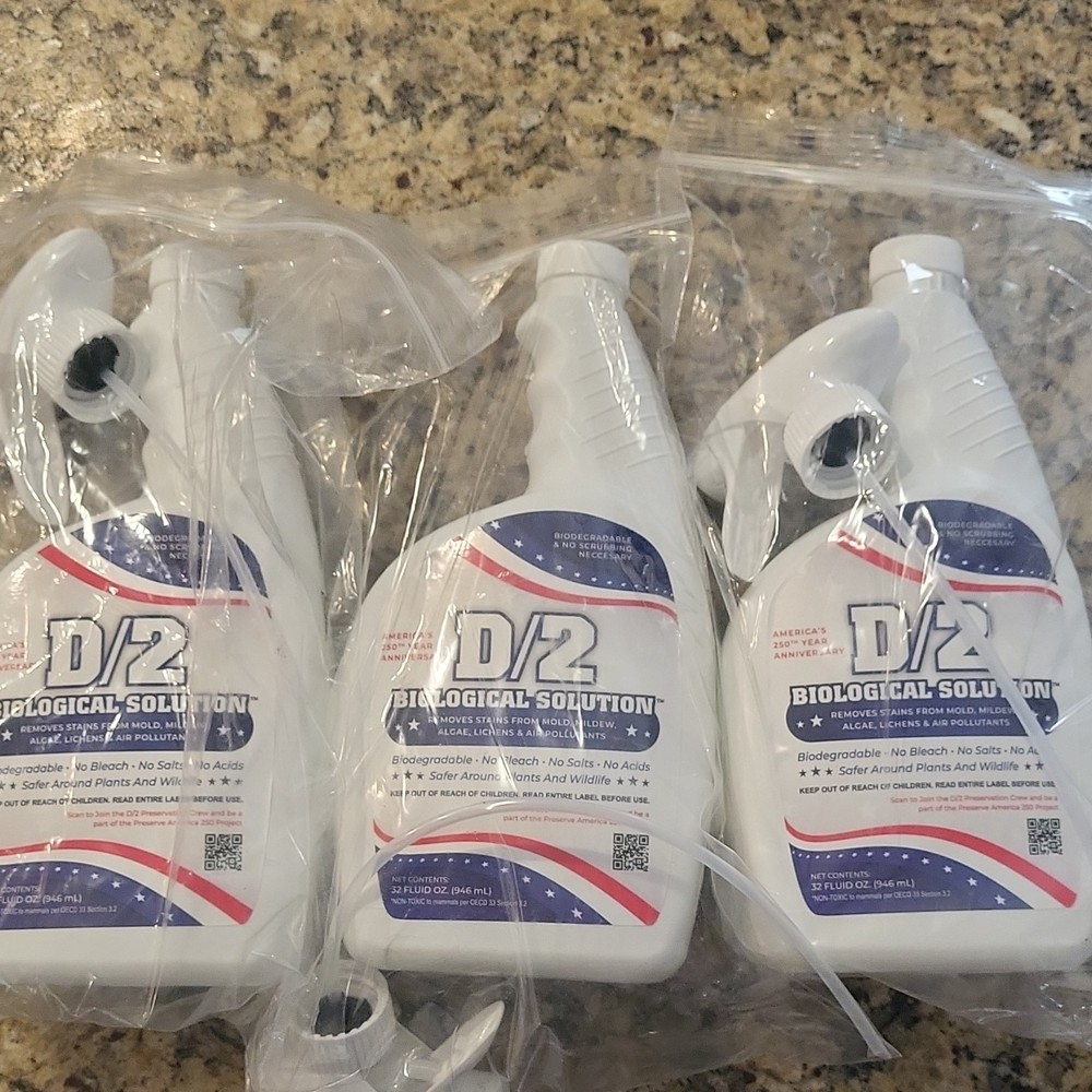 D/2 Biological Solution Mold & Mildew Cleaner 32 fl oz Spray, 3 Pack, No Bleach