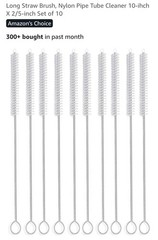 Long Straw Brush, Nylon Pipe Tube Cleaner 10-ihch X 2/5-inch Set of 10