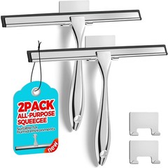2PACK Shower Squeegee for Glass Doors,Squeegee for Shower Glass,10 Inches,Silver