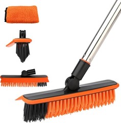 2-in-1 floor cleaning brush and tile grout brush, V-shaped corner brush (orange)