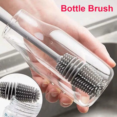 Silicone Milk Bottle Brush Cup Scrubber Long Handle Glass Cleaner Kitchen Tool