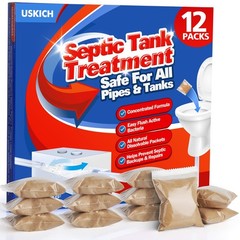 Septic Tank Treatment Packets – 12 Pack for 1-Year Supply, Flushable & Dissolvab