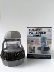 Kitchen Cleaning Brush Pot Dish Brush With Washing Up Liquid Soap Dispenser 2 In