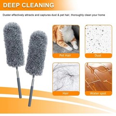 2 Pack Microfiber Feather Duster for Cleaning with Extendable Pole,Hand Washable