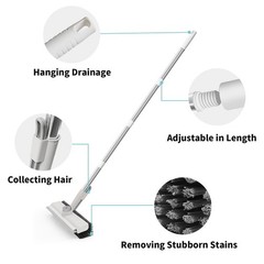 3-in-1 Floor Scrub Brush with Long Handle, Rotating Head & Squeegee – Dual-Sided