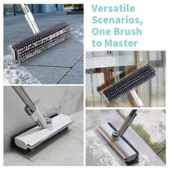 3-in-1 Floor Scrub Brush with Long Handle, Rotating Head & Squeegee – Dual-Sided