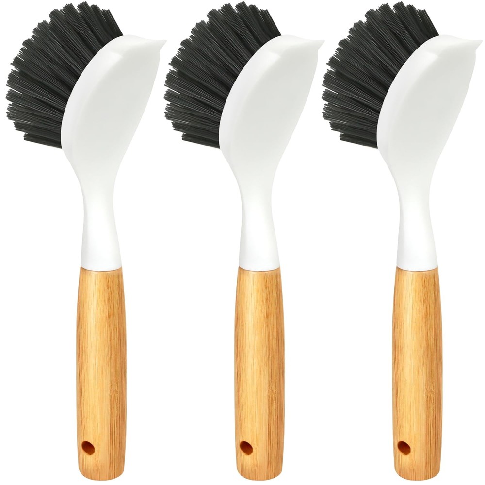 3 Pack Cast Iron Brush and Scraper with Bamboo Handle – Skillet Scrubber with…