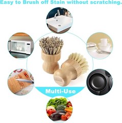 Bamboo Dish Brush Set 4 Pcs Palm Wooden Dish Scrubber Brush Bubble up Dish Brush