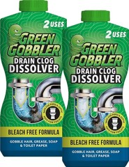 Green Gobbler Drain Clog Dissolver Powerful Liquid Drain Opener & Toilet 2 Pack