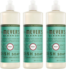 MRS. MEYER’S CLEAN DAY Liquid Dish Soap, Basil Scent, 16 Fl Oz Bottle – 3 Pack