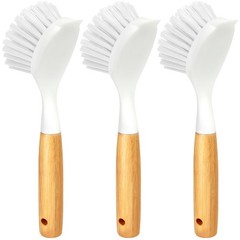 White L-Shape Dish Brush Set of 3 with Bamboo Handle Cleaning Brush