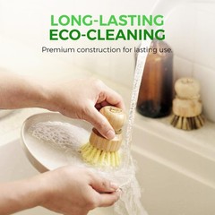 Dish Brush Set of 3 – Natural Wooden Dish Scrubber w/Medium Stiff Sisal & Coc…