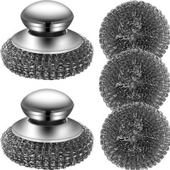 Heavy Duty Steel Wool Scrubber with 2 Handles & 3 Replacement Pads – Metal Clean