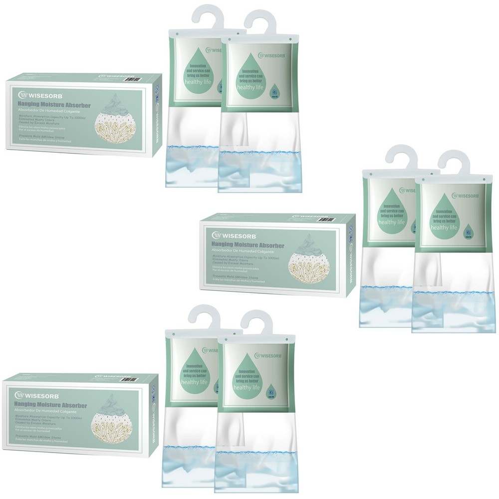 6 Pack Moisture Absorbers, 14oz / Pack Hanging Bag, Closet Dehumidifier Bags