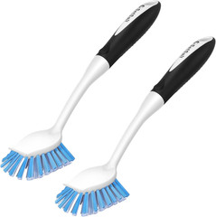 Dish Brush Scrubber 2 Pack Stiff Bristles Built-in Scraper Non-Slip Handle