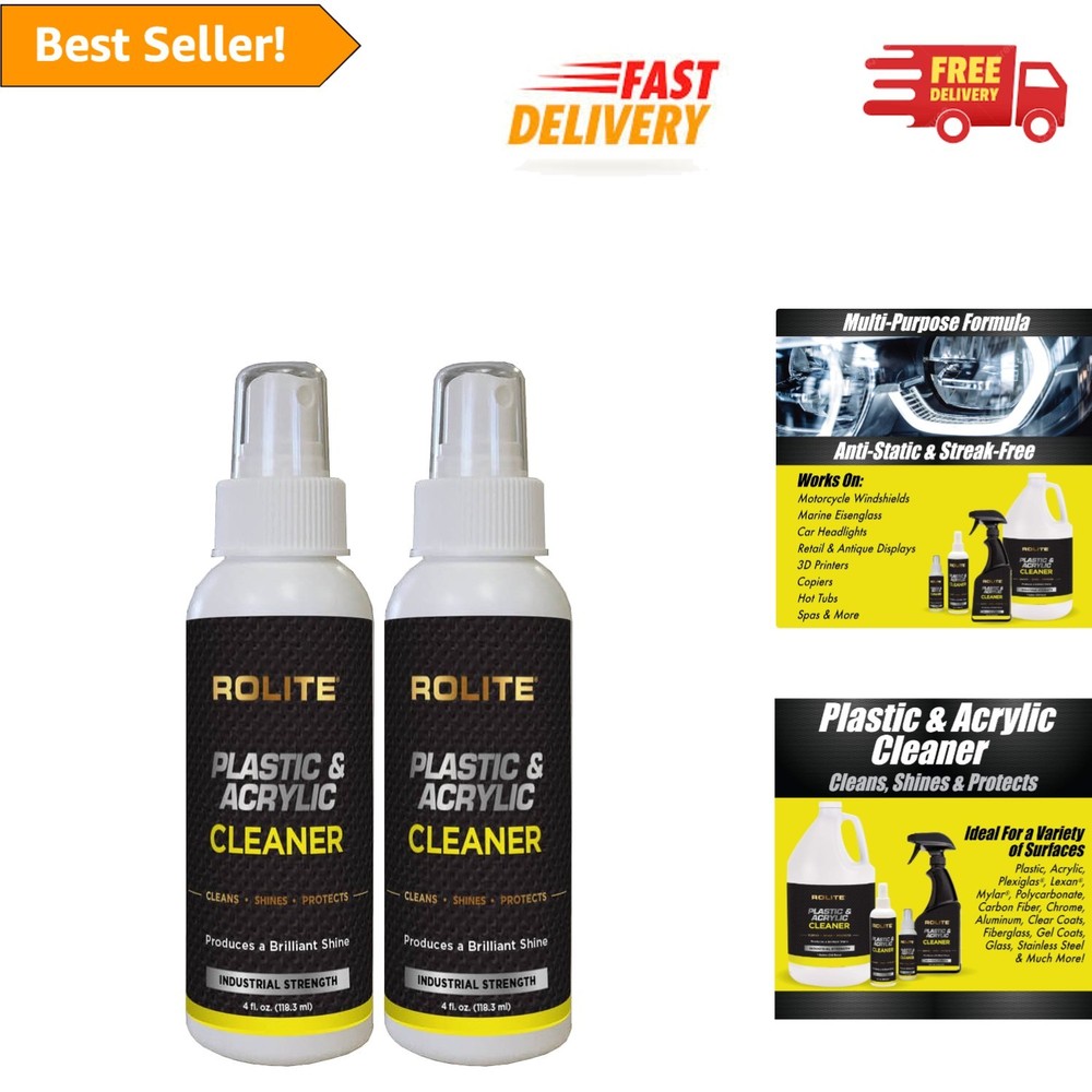 Multi-Purpose Plastic and Acrylic Cleaner Spray, 4 fl Oz, Streak-Free 2 Pack