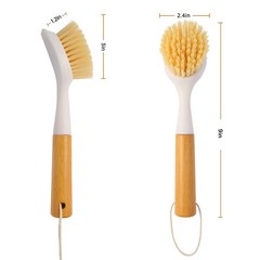 3 Pack Dish Brush Set with Bamboo Handle, Dish Scrubber Built-in Scraper, Kit…