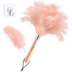 Pink Ostrich Feather Duster with Wooden Handle, 13.5 inch Natural Fluffy Clea…