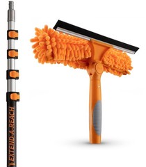 Telescopic Window Washer Squeegee 24ft Reach Extension Pole Scrubber Tool