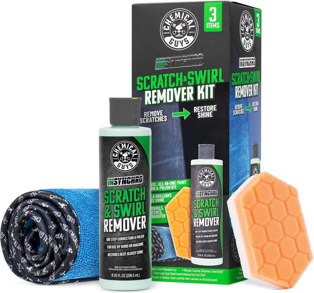 Chemical Guys Insynchro Scratch & Swirl Remover (8 oz) – Kit with Hex Logic Dual