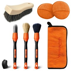 7PCS Car Interior Detailing Kit Horse Hair Leather Brush Applicator Pads