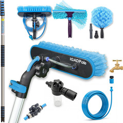 pole 24 FT Water-Fed Washing Kit with Soap-Dispenser, Brush, 10″ Squeegee & Cobw