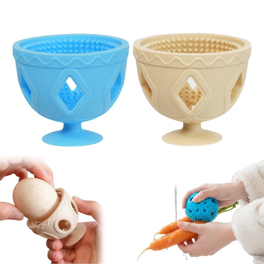 2 PCS Cleaner Brush for Fresh Eggs – Silicone Egg Washer Scrubber,Reusable Mu…