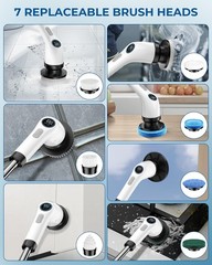 Rechargeable Electric Spin Scrubber with 7 Brush Heads, IPX7 Waterproof, 2-Speed