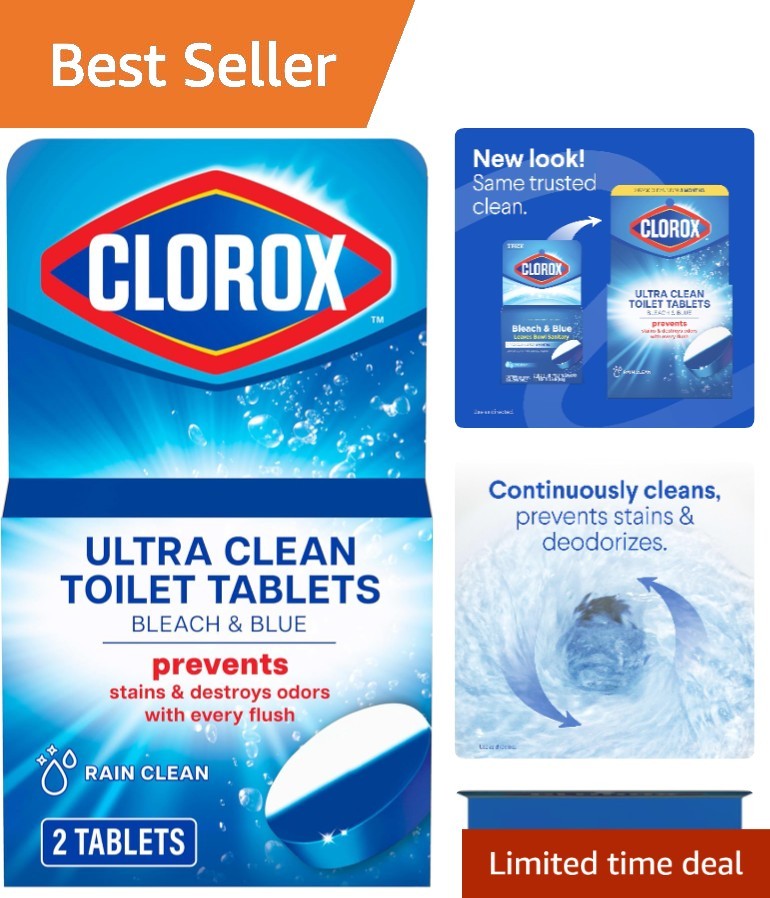 2 Count Bleach & Blue Toilet Tablets with Rain Clean Scent – Effortless Cleaning