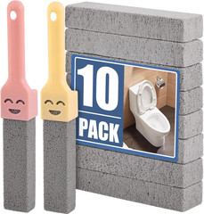10 Pack Pumice Stone Scouring Sticks with 2 Universal Handles, Grey Pumice Stone