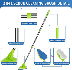 2 in 1 Scrub Cleaning Brush with 37” Long Extendable Handle,1 Stiff Bristle