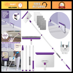 Extendable Baseboard Cleaner Tool with 5 Reusable Pads – 60″ Long Handle for Wal