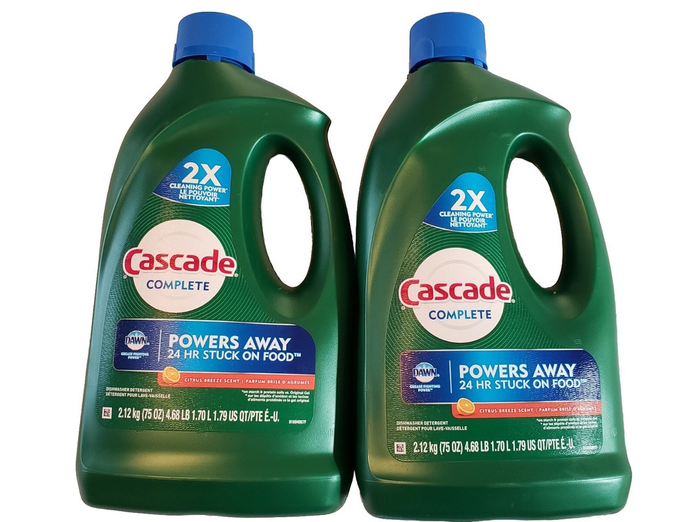 2-Pack Dishwasher Gel Detergent, Cascade Complete with Dawn 75 Oz, Fresh Scent