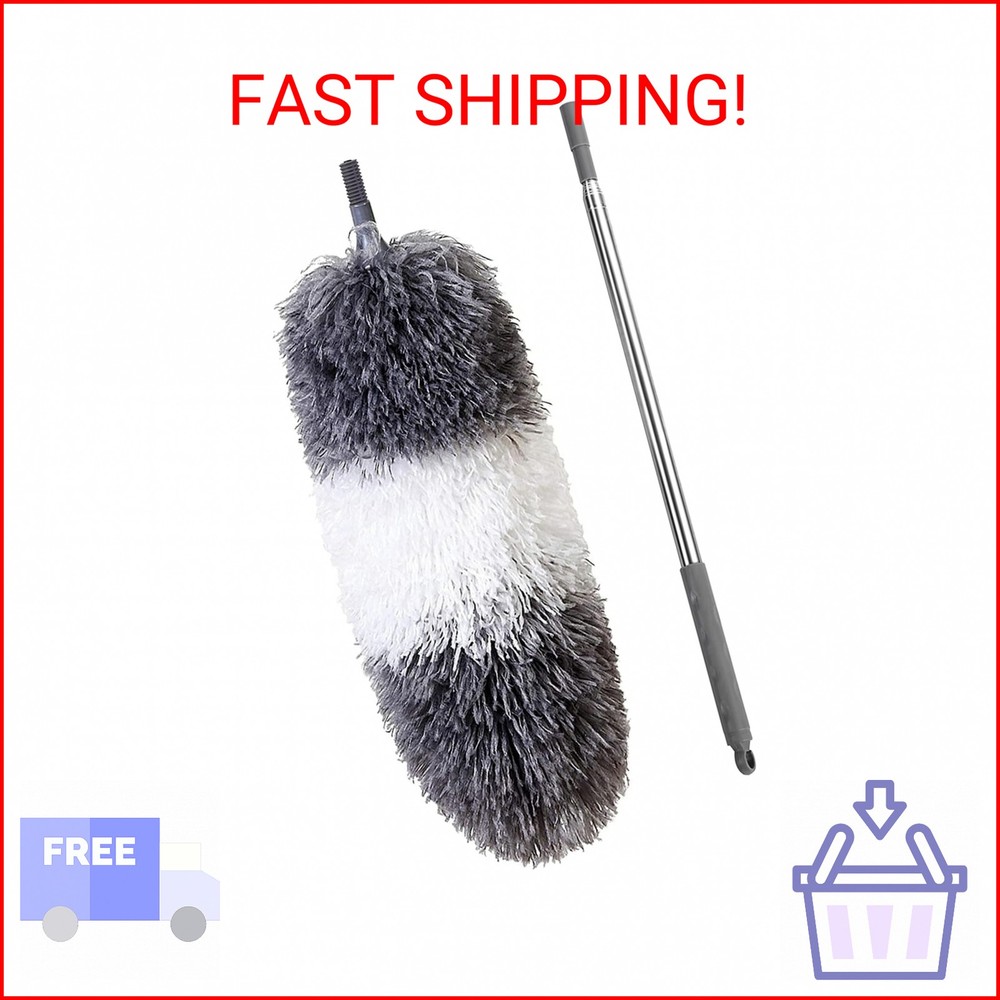 BOOMJOY Microfiber Feather Duster with Extendable Pole and Bendable Head, 100″ T