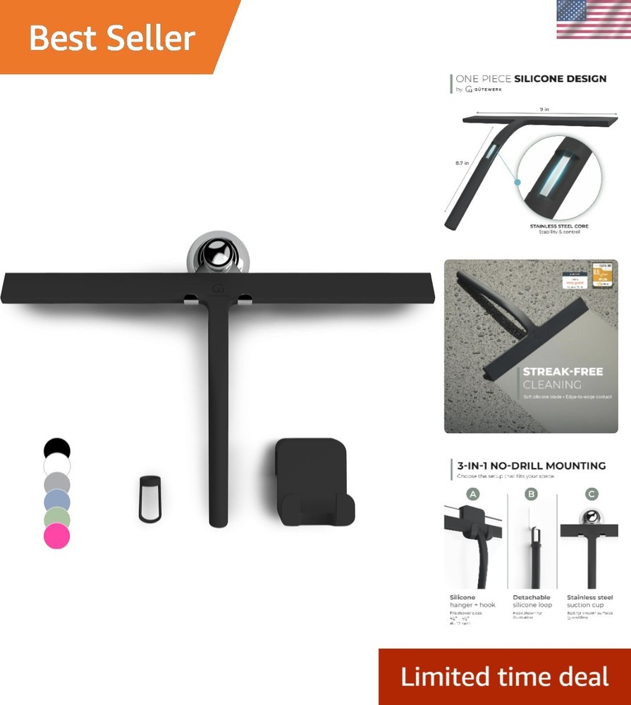 Minimalist Black Shower Squeegee with Stainless Steel Hook – Effortless Cleaning