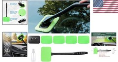Ultimate Streak-Free Car Window Cleaning Tool with 4 Washable Microfiber Pads