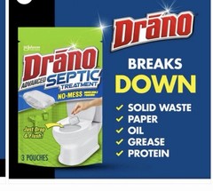 Drano Advanced Septic Treatment Dissolvable Pouches 3 Pack 4.5 oz 127.5g