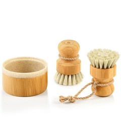Bamboo Dish Brush Set with Soap Holder, Wooden Dish Scrubber with Soap Dispen…