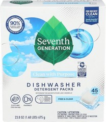 Dishwasher Detergent Packs, Free & Clear, 45 Packs, 23.8 oz (675 g)